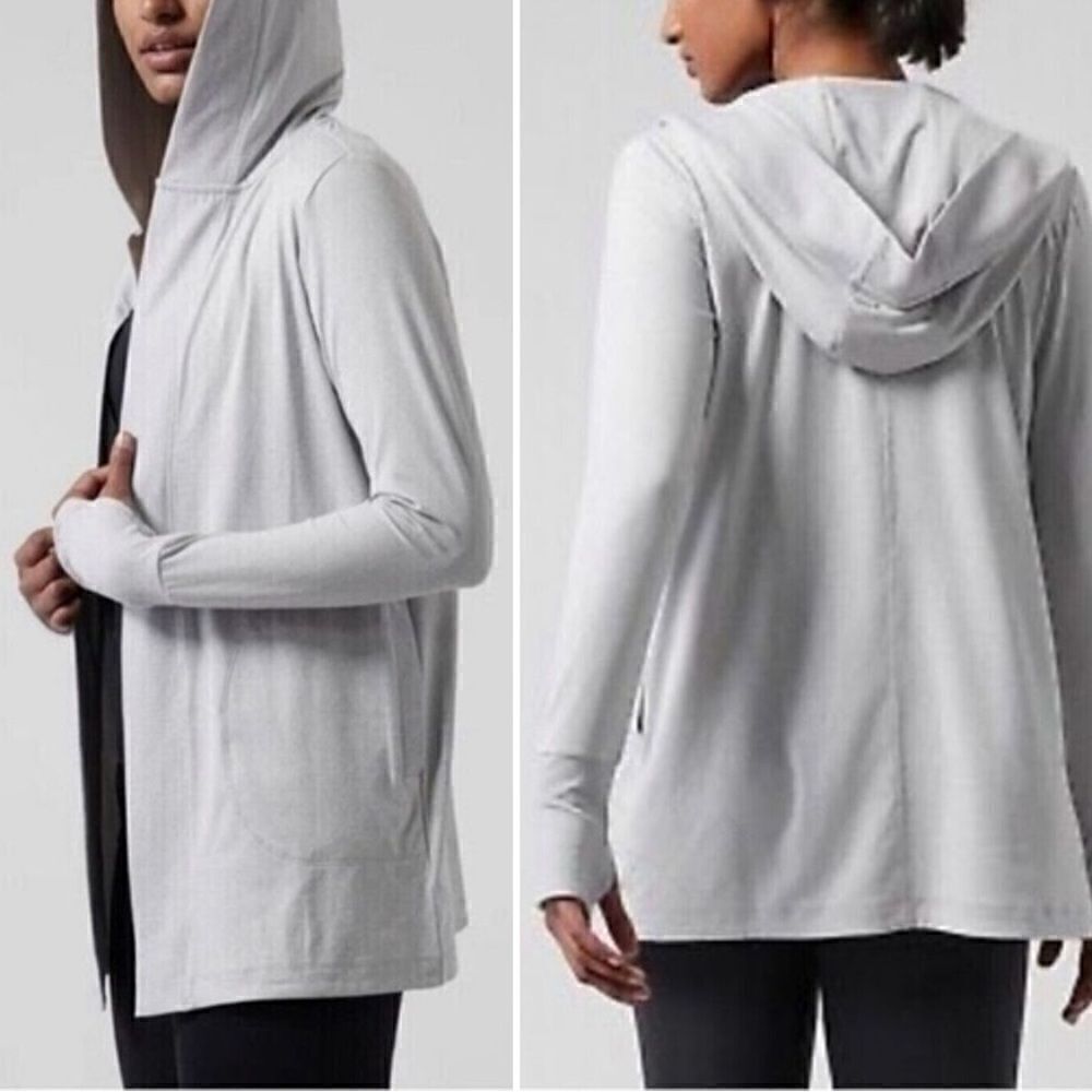Athleta Gray Uptempo Wrap Noreweigan Hooded Cardigan Sweater, Size SP